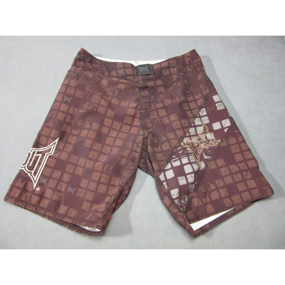 Tapout Shorts Mens Large Brown Check UFC MMA Board Drawstring Jiu Jitsu Y2K